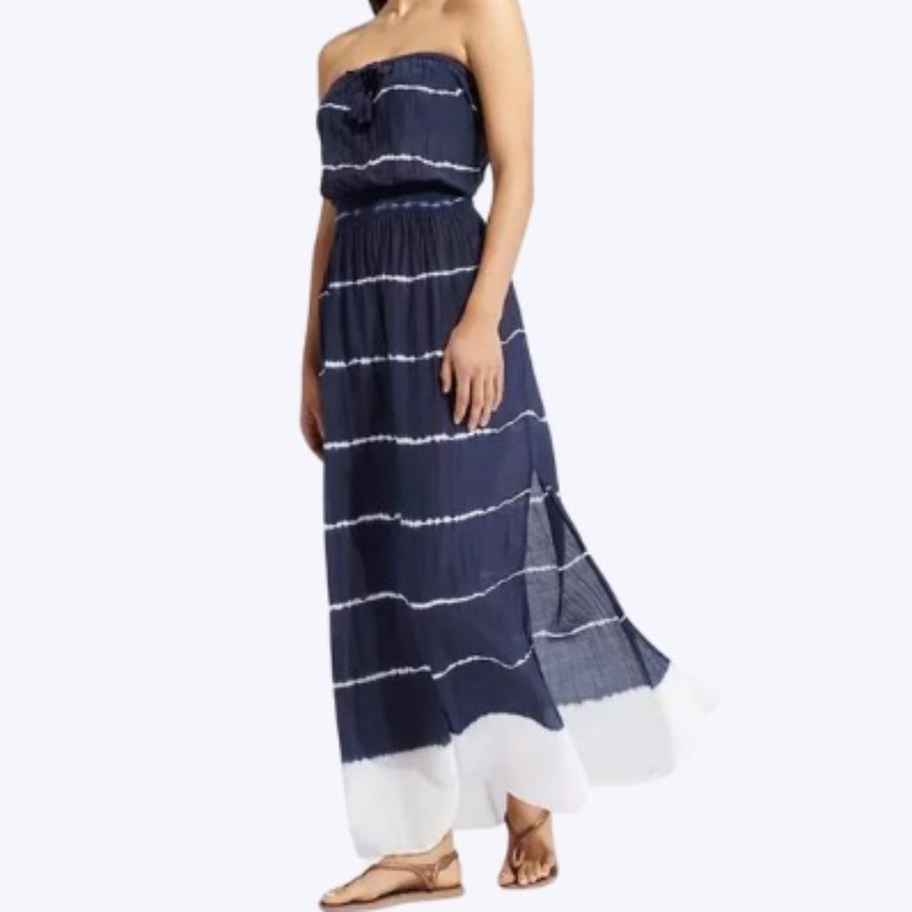 Athleta Molokai Strapless Maxi Tie Dye Blue Dress Size XS
